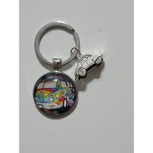 Volkswagen VAN SAMBA Vintage Hippie Peace Sign Bus Beetle Bug Keychain Cartoon